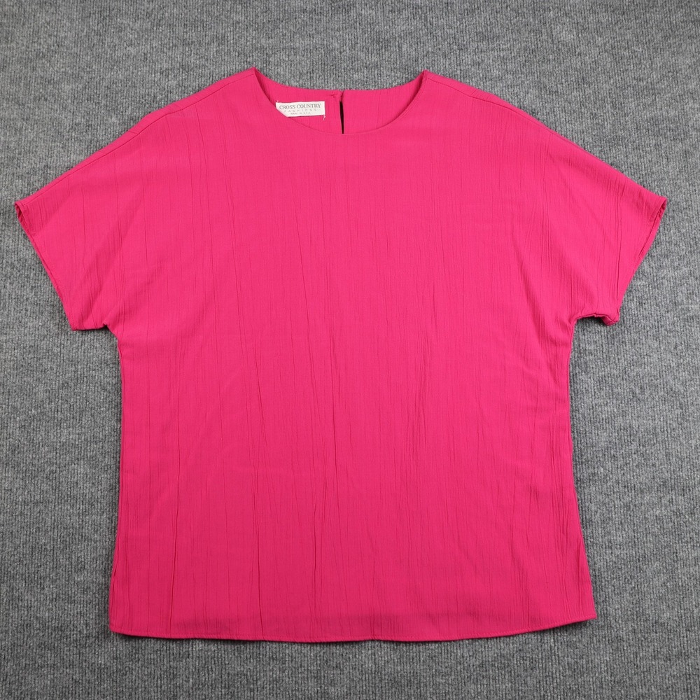 Cross Country Fashions Shirt Womens Medium Pink Textured Crepe Blouse Made‎ USA